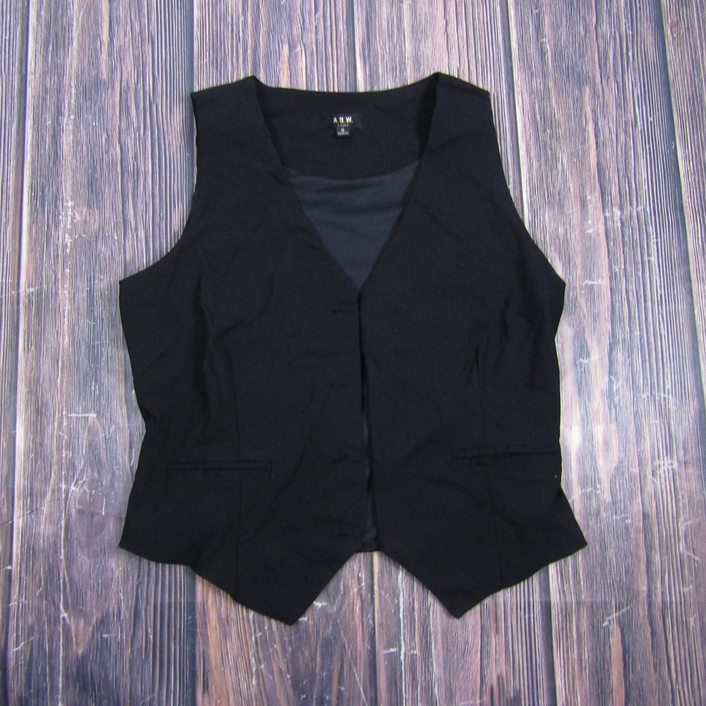 A.U.W. Vest Womens S Black Lined Belted Button Front Stretch Business Casual